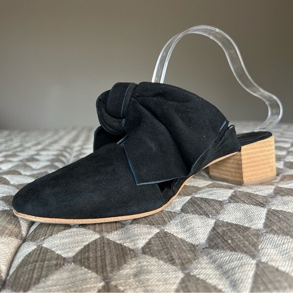 Jeffrey Campbell Black Suede Mule Slip On Shoes w/ Bow & Block Heel Women’s 8 - Picture 2 of 16
